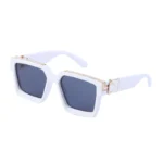 Minimalist Marbled Blue White Thick Square Rhinestone Light Blue Sunglasses Unisex