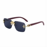 Minimalist Rimless Cross Rhinestone Brown Gradient Square Sunglasses Unisex