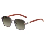 Minimalist Textured Silver Metal Thick Square Gradient Green Sunglasses Unisex