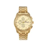 Full Gold Three Chronograph Men Steel Band Watch Multi-Function Sports Waterproof Quartz Wristwatch
