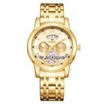 Roman Hollow Multi-Window Two-Tone Men Steel Band Watch Vintage Multi-Function Business Waterproof Quartz Wristwatch