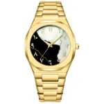 Octagon Arabic Numeral Mother-of-Pearl Contrast No-Date Men Spliced Steel Watch Niche Light Luxury Commute Waterproof Quartz Wristwatch