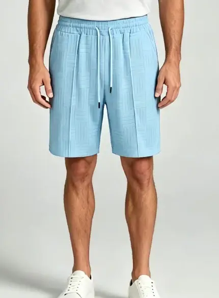 Men's Vertical Textured Jacquard Drawstring Elastic Waist Knee Length Casual Loungewear Shorts