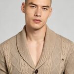 Men's Full Diamond Cable Knit Shawl Collar Button Front Cardigan Soft Warm Business Casual Layering Knit Jacket