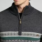 Men's Fair Isle Striped Quarter Zip Mock Neck Cable Knit Sweater Soft Warm Winter Holiday Casual Layering Pullover