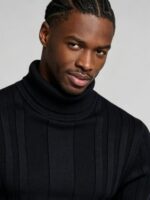 Men's High Stretch Vertical Rib Turtleneck Knit Sweater Multi Occasion Windproof Daily Travel Warm Base Layer Top
