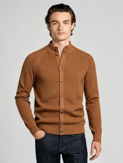 Men's Full Vertical Ribbed Henley Collar Long Sleeve Knit Sweater Soft Slim Fit Fall Winter Casual Layering Pullover