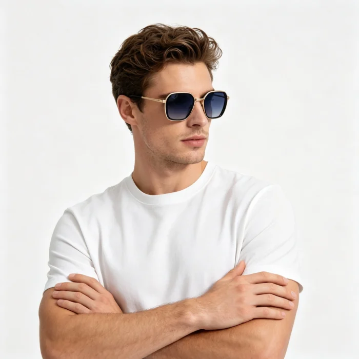 Minimalist Textured Black Frame Thin Metal Octagon Dark Gray Polarized Sunglasses Unisex - Image 2