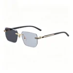 Minimalist Rimless Wood Temple Gold Brown Gradient Square Sunglasses Unisex