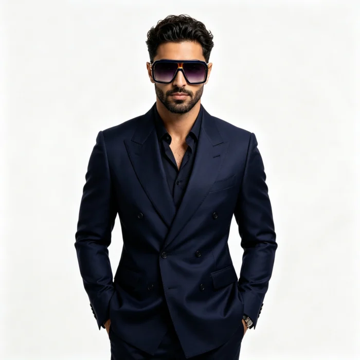 Minimalist Matte Thick Double Beam Wide Square Solid Black Polarized Sunglasses Unisex - Image 2