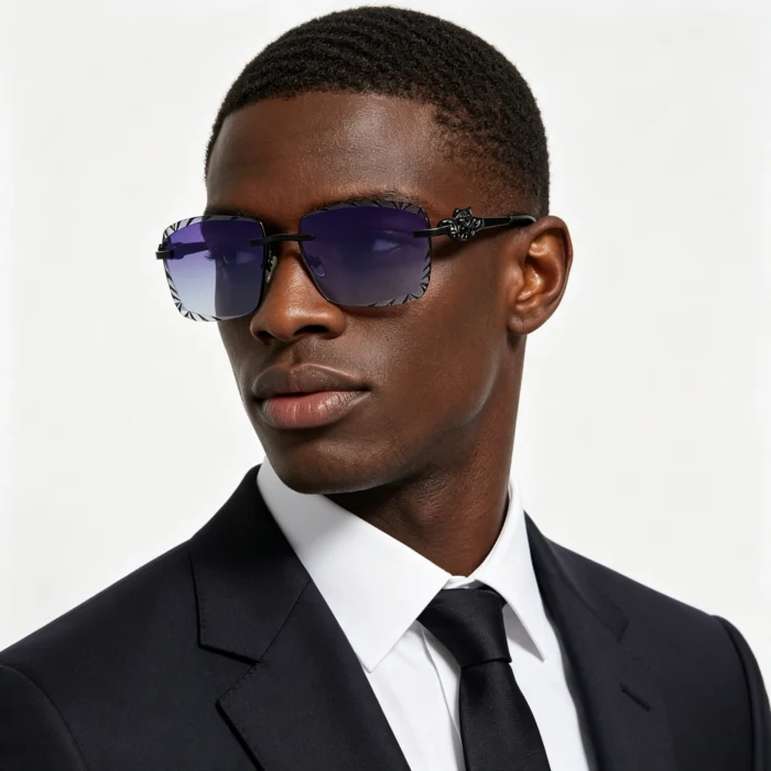 Minimalist Rimless Leopard Chain Purple Gradient Square Sunglasses Unisex - Image 2