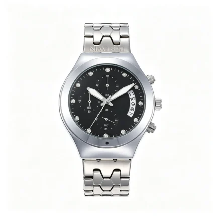 Streamline Letter Bezel Three Chronograph Two-Tone Men Steel Band Watch Sports Business Waterproof Quartz Wristwatch