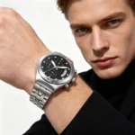 Streamline Letter Bezel Three Chronograph Two-Tone Men Steel Band Watch Sports Business Waterproof Quartz Wristwatch - Image 2