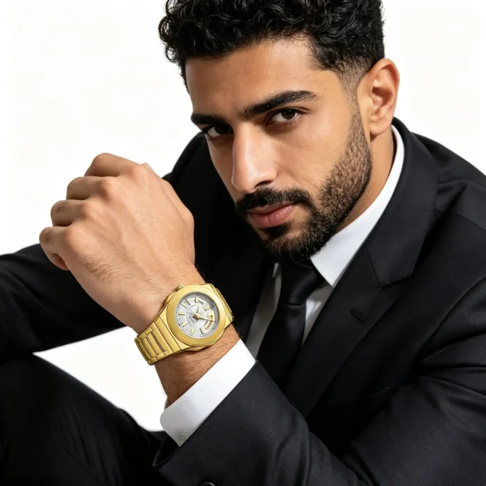 Slant Cut Day Date Dual Window Men Integrated Steel Watch Daily Business Waterproof Quartz Wristwatch - Image 2