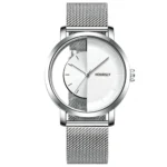 Half Hollow Ultra-Thin Mesh Band Men Quartz Watch Minimal Light Luxury Commute Waterproof Wristwatch