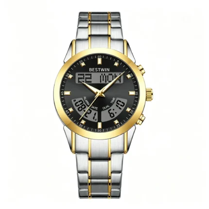 Dual Display Digital Chronograph Spliced Steel Men Watch Outdoor Multi-Function Dual Time Waterproof Digital Wristwatch