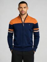 Men's Soft Stretch Color Block Zip Knit Cardigan Multi Occasion Breathable Daily Travel Lightweight Outer Sweater