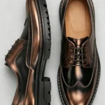 Men's Wingtip Brogue Oxford Shoes Chunky Lug Sole Two-Tone Polished Formal Dress Shoes