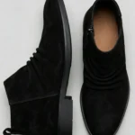 Men's Suede Slouch Ankle Boots Side Zipper Low Block Heel Casual Dress Boots