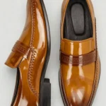 Men's Polished Slip-On Dress Loafers with Embossed Strap Formal Business Shoes