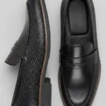 Men's Woven Textured Penny Loafers Slip-On Mixed Material Casual Dress Shoes