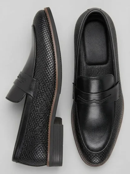 Men's Woven Textured Penny Loafers Slip-On Mixed Material Casual Dress Shoes