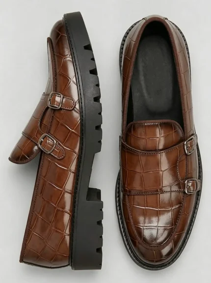 Men's All-Day Comfort Shock-Absorbing Non-Slip Croc Embossed Platform Loafers