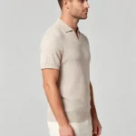 Solid Vertical Rib V Notch Knit Polo, Breathable Casual Short Sleeve Top for Men