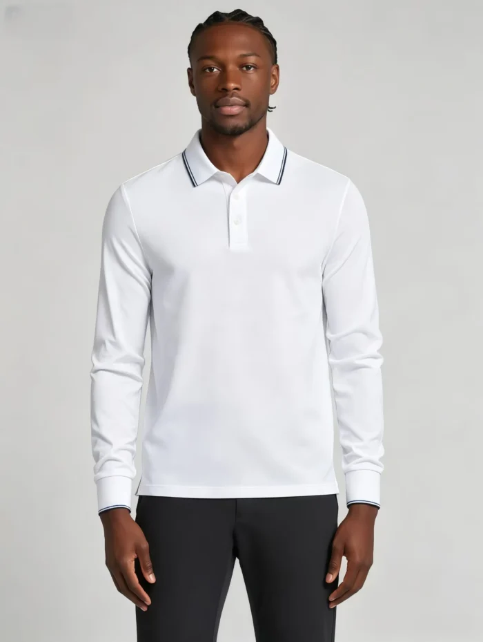 Color Striped Trim Lapel Long Sleeve Polo, Slim Fit Casual Long Sleeve Top for Men - Image 2