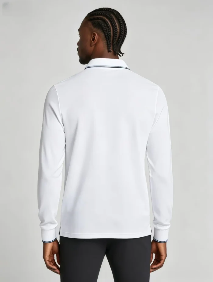 Color Striped Trim Lapel Long Sleeve Polo, Slim Fit Casual Long Sleeve Top for Men - Image 4