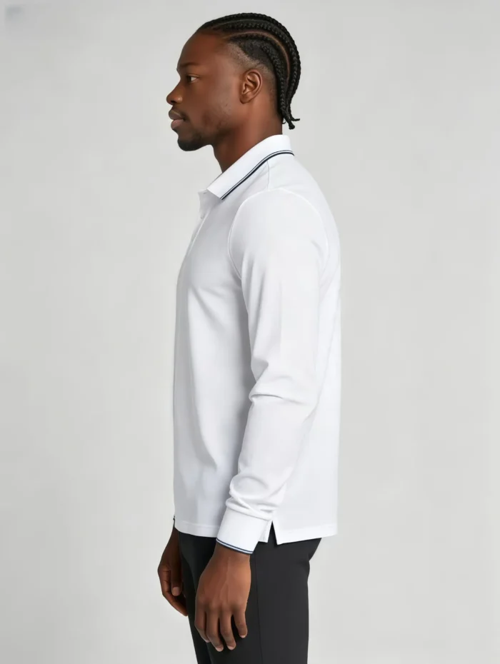 Color Striped Trim Lapel Long Sleeve Polo, Slim Fit Casual Long Sleeve Top for Men - Image 5