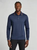 Color Striped Trim Lapel Long Sleeve Polo, Slim Fit Casual Long Sleeve Top for Men - Image 6