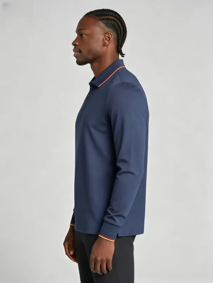 Color Striped Trim Lapel Long Sleeve Polo, Slim Fit Casual Long Sleeve Top for Men - Image 9