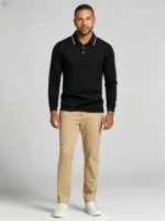 Color Striped Trim Lapel Long Sleeve Polo, Slim Fit Casual Long Sleeve Top for Men - Image 10