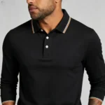 Color Striped Trim Lapel Long Sleeve Polo, Slim Fit Casual Long Sleeve Top for Men - Image 11