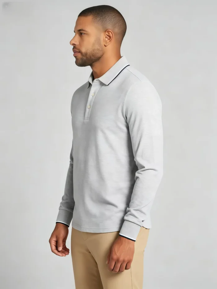 Color Striped Trim Lapel Long Sleeve Polo, Slim Fit Casual Long Sleeve Top for Men - Image 16