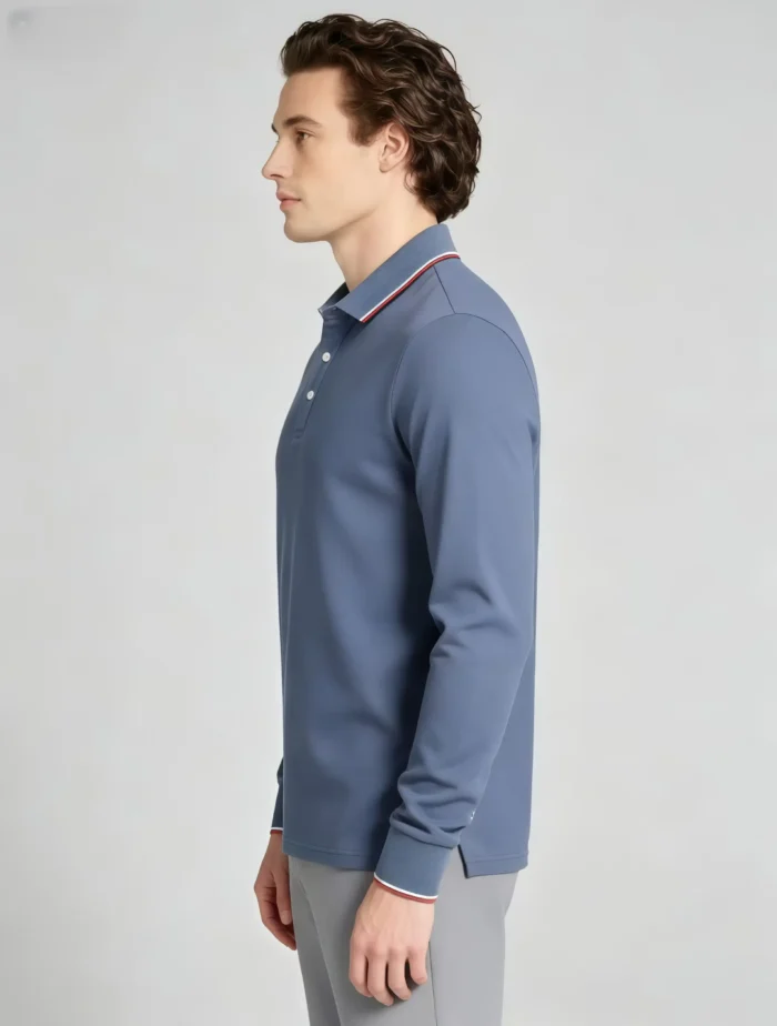 Color Striped Trim Lapel Long Sleeve Polo, Slim Fit Casual Long Sleeve Top for Men - Image 21
