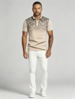 Gradient Floral Print Lapel Polo, Slim Fit Vacation Casual Short Sleeve Top for Men - Image 2