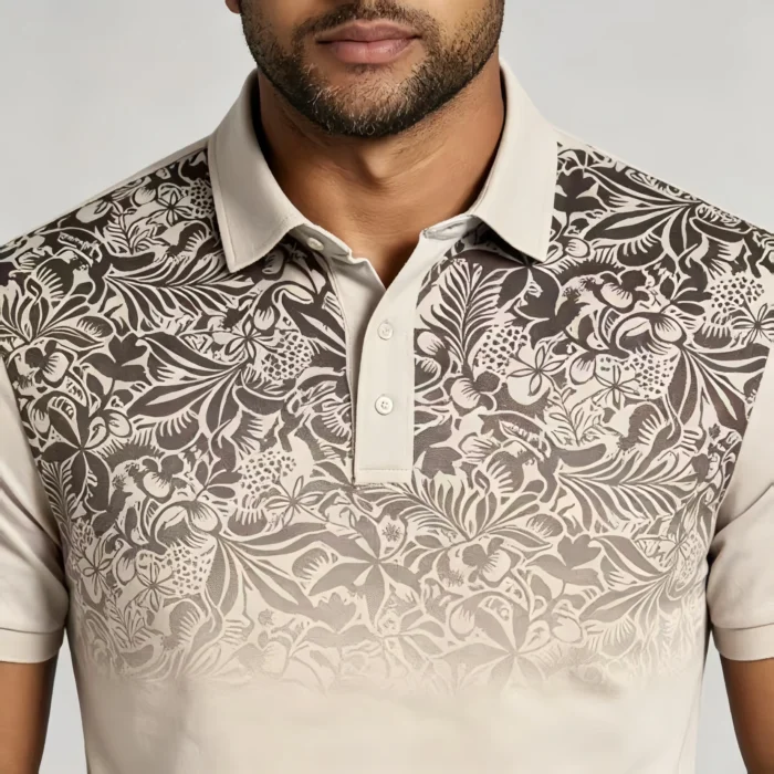 Gradient Floral Print Lapel Polo, Slim Fit Vacation Casual Short Sleeve Top for Men - Image 3