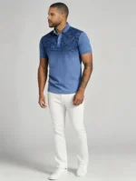 Gradient Floral Print Lapel Polo, Slim Fit Vacation Casual Short Sleeve Top for Men - Image 9