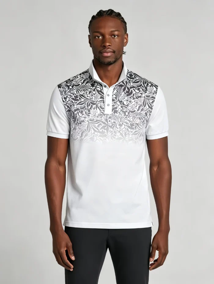 Gradient Floral Print Lapel Polo, Slim Fit Vacation Casual Short Sleeve Top for Men - Image 10