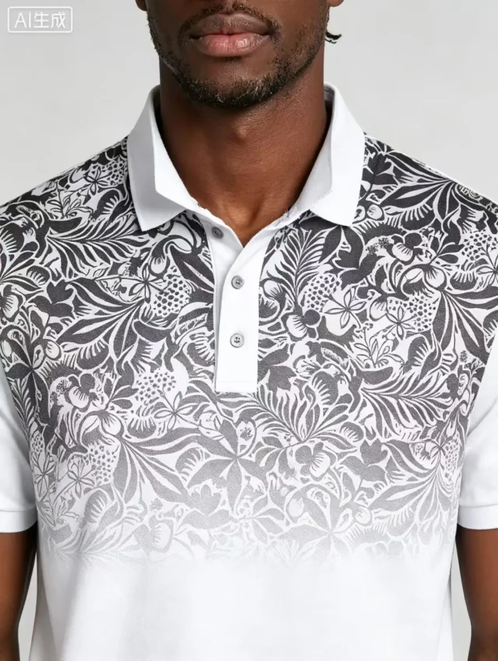 Gradient Floral Print Lapel Polo, Slim Fit Vacation Casual Short Sleeve Top for Men - Image 11