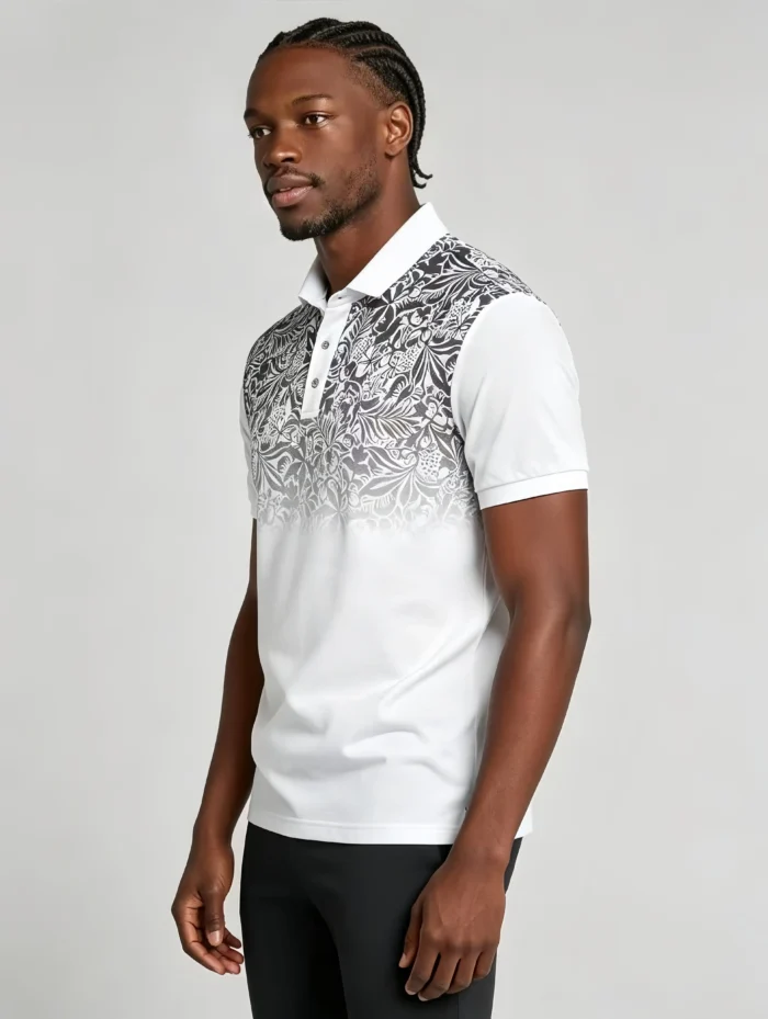 Gradient Floral Print Lapel Polo, Slim Fit Vacation Casual Short Sleeve Top for Men - Image 13