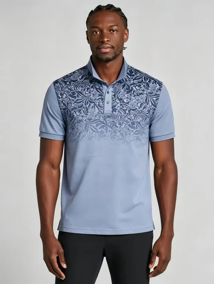 Gradient Floral Print Lapel Polo, Slim Fit Vacation Casual Short Sleeve Top for Men - Image 14