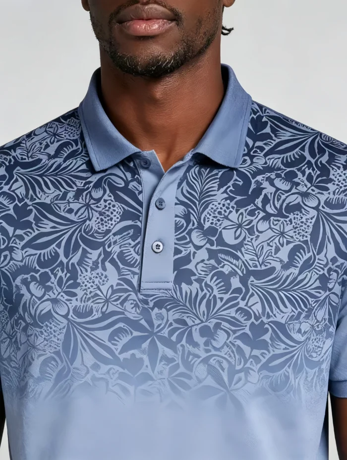 Gradient Floral Print Lapel Polo, Slim Fit Vacation Casual Short Sleeve Top for Men - Image 15
