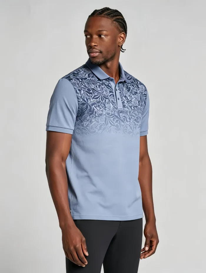 Gradient Floral Print Lapel Polo, Slim Fit Vacation Casual Short Sleeve Top for Men - Image 17