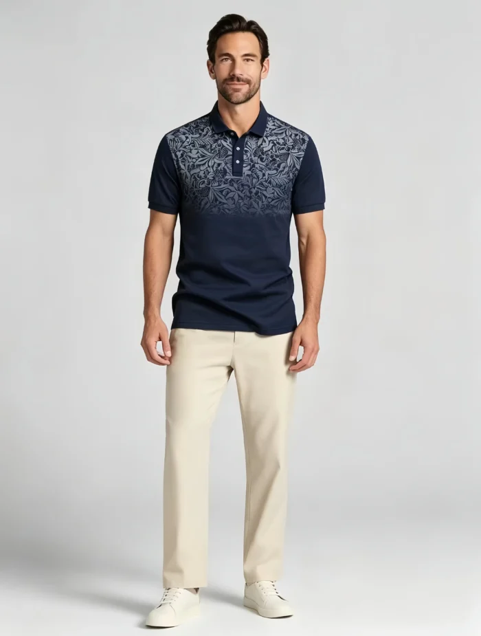 Gradient Floral Print Lapel Polo, Slim Fit Vacation Casual Short Sleeve Top for Men - Image 18