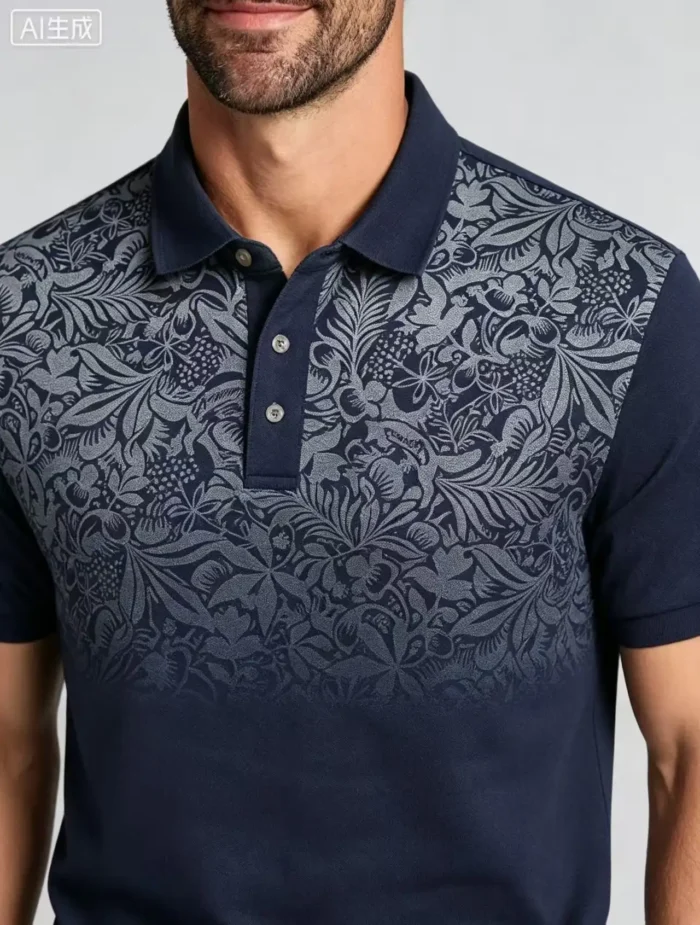 Gradient Floral Print Lapel Polo, Slim Fit Vacation Casual Short Sleeve Top for Men - Image 19