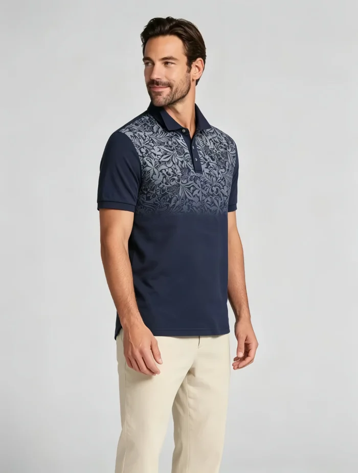 Gradient Floral Print Lapel Polo, Slim Fit Vacation Casual Short Sleeve Top for Men - Image 21