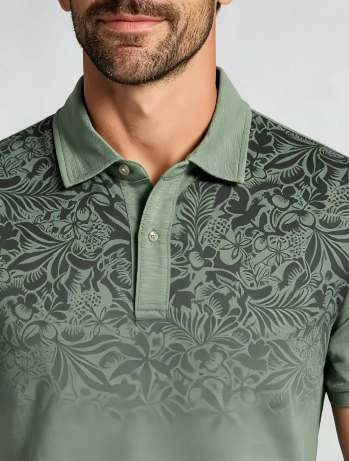 Gradient Floral Print Lapel Polo, Slim Fit Vacation Casual Short Sleeve Top for Men - Image 23